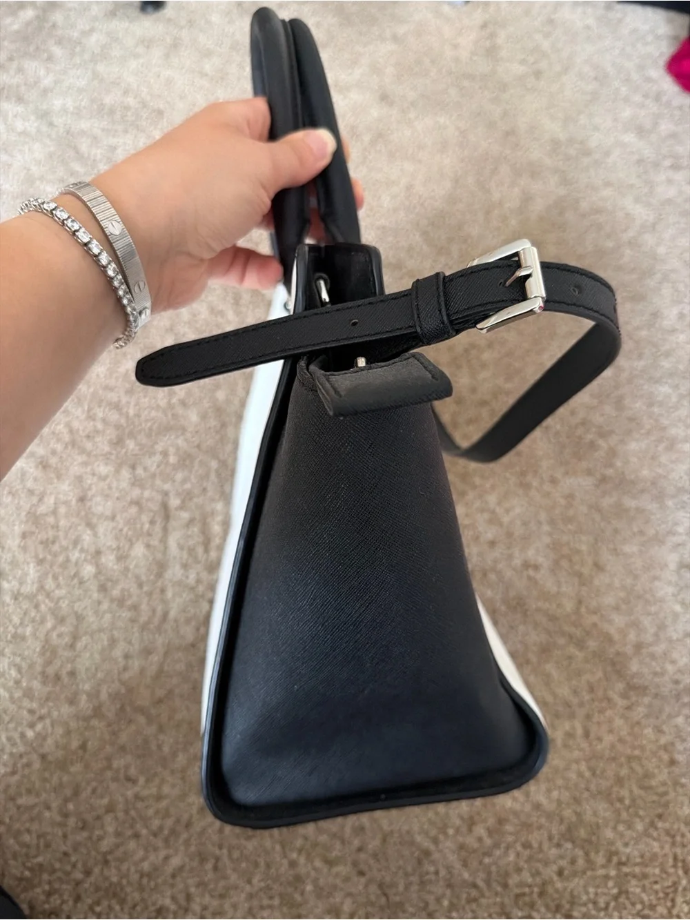 Michael Kors Black and White Saffiano Leather Satchel with Top Handles